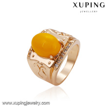 14668 Joyería barata al por mayor de las mujeres aleación de cobre elegante anillo de dedo de oro 18k con piedra amarilla